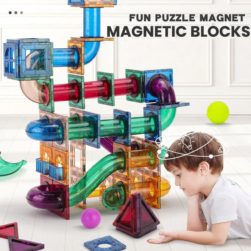 Marble Run Set - Lembar Magnetik Desainer Blok Bangunan Magnet