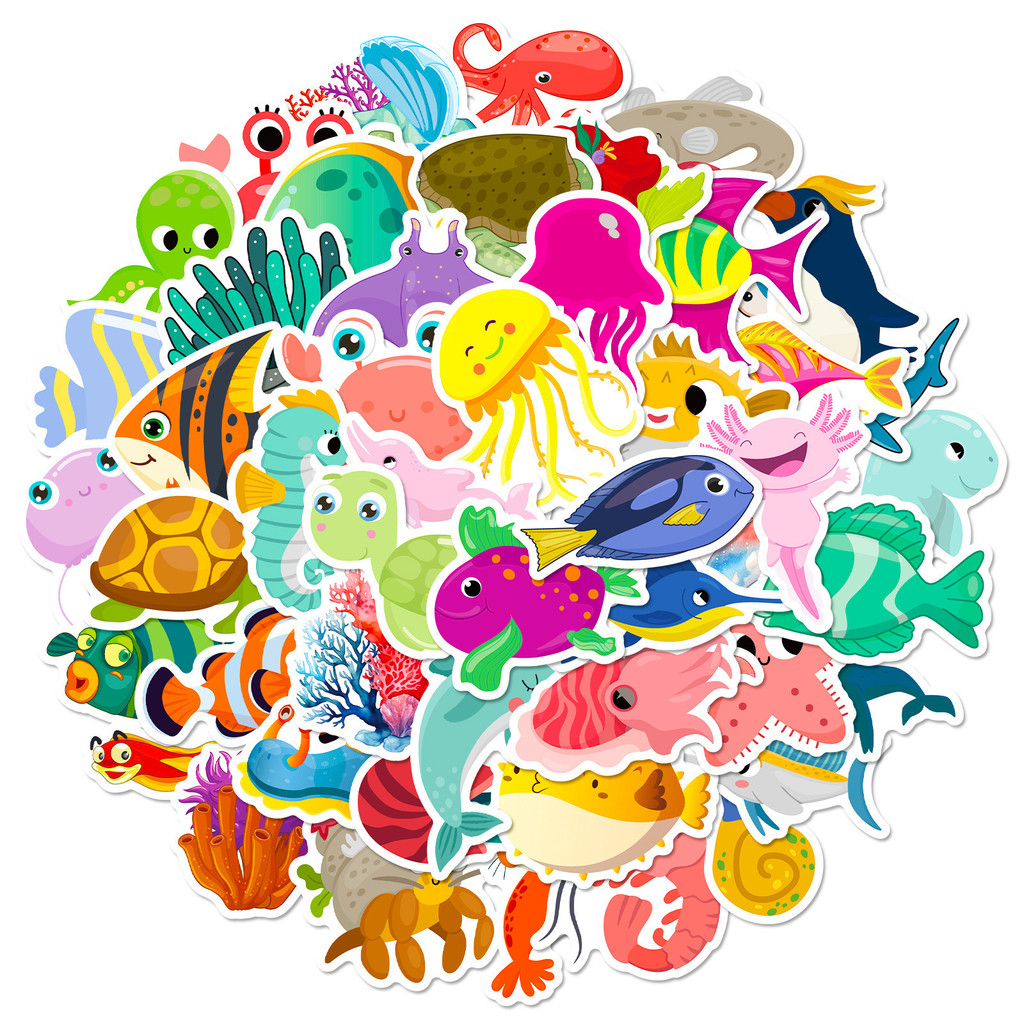 50 Buah Stiker Kehidupan Laut  - Kids Toys Stores ulasan dan harga